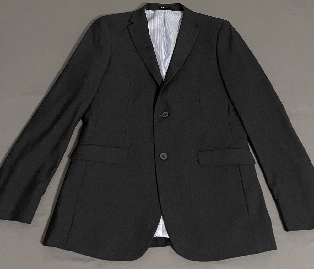 Egara Mens 40L Blazer Suit Jacket Charcoal Dark Gray Skinny Fit Stretch 2 Button